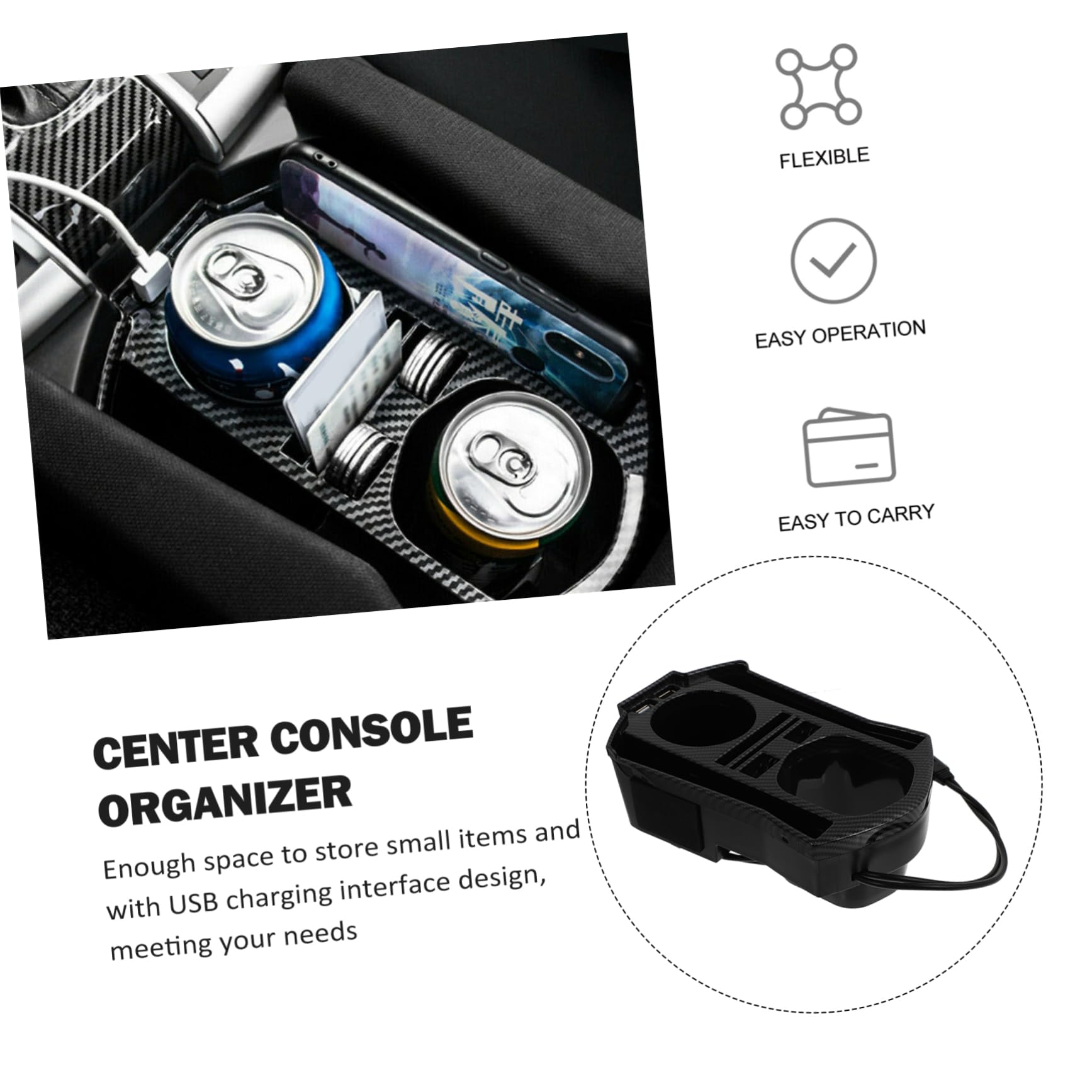 2pezzi Organizer Per Console Centrale Auto Con Porta Usb Scatola Portaoggetti Per Bicchieri Contenitore Per Auto Design Compatto e Facile Da Installare Per Viaggi e Uso Quotidiano