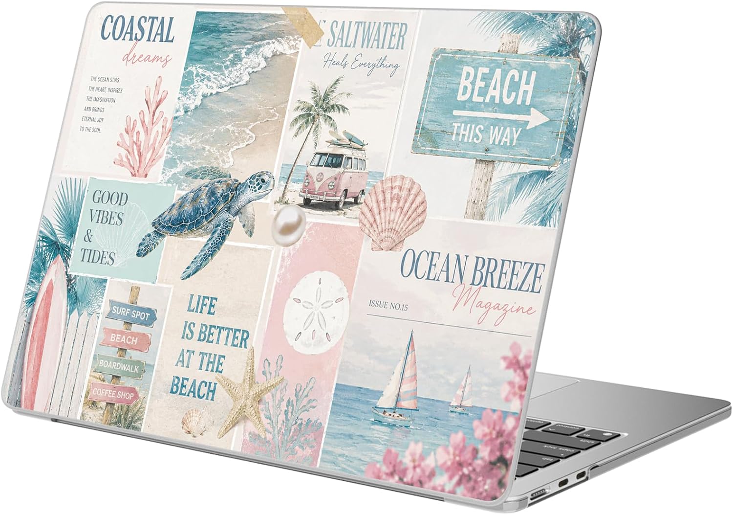 Compatible with MacBook Air 13.6 inch Case M5 M4 M3 M2 2026-2022 A3449 A3240 A3113 A2681 Release, Cute Sea Turtle Beach Collage Protective Hard Shell Matte Cover for MacBook Air 13