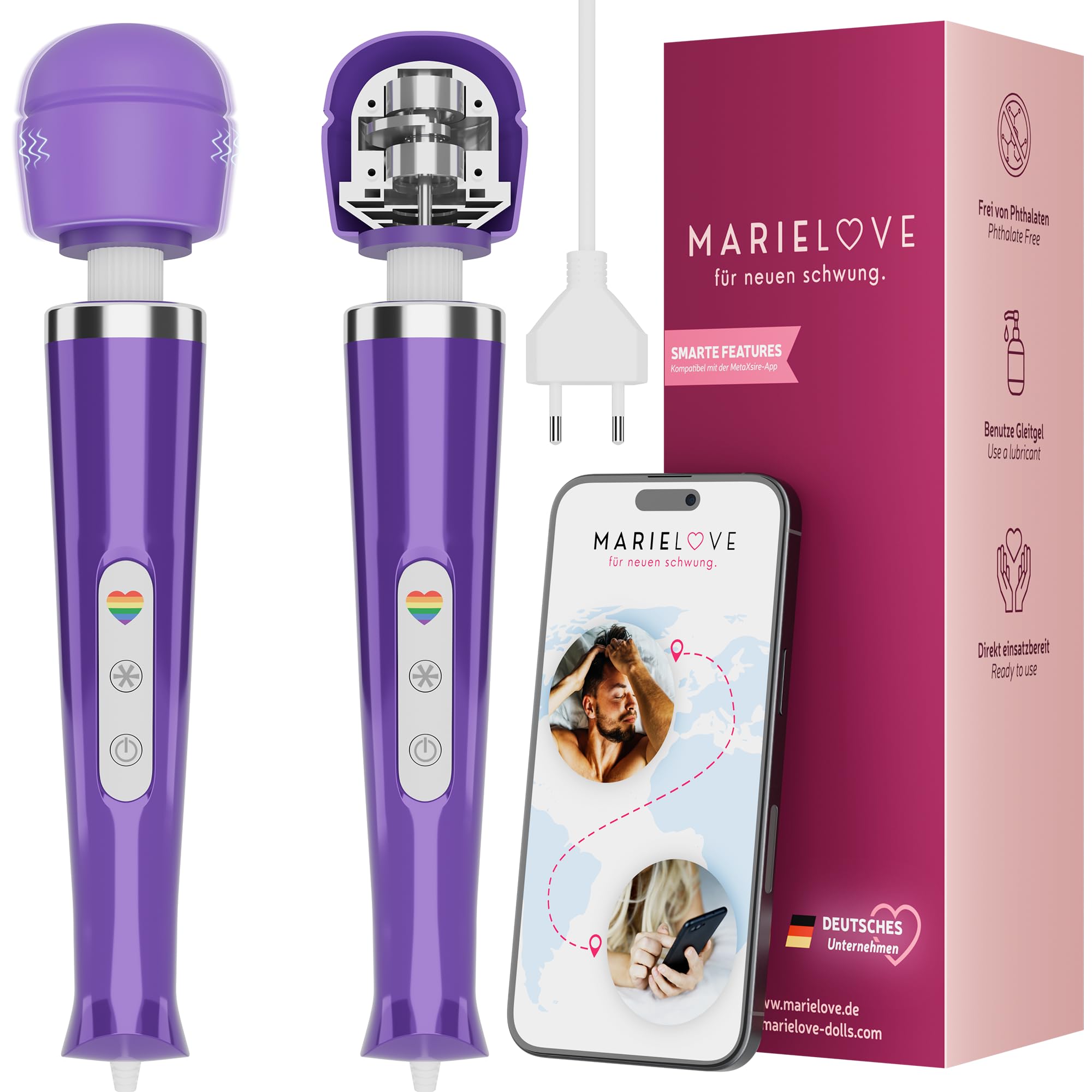 Magic Wand Vibrator mit Kabel & App Steuerung – Netzbetrieb für unendliche Power – Massagestab für Klitorisstimulation & Paare – Sexspielzeug für beide zusammen – 20 Modi & 10 Stärken (Lila)