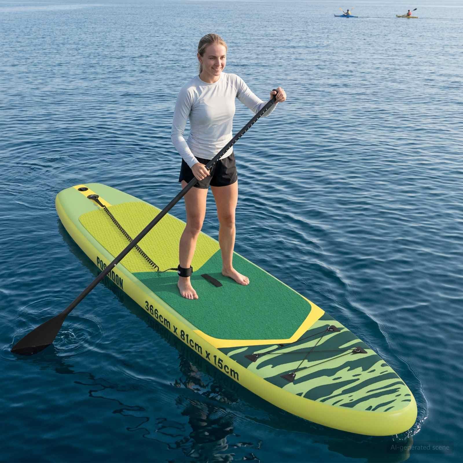 Poseidon - Tavola da SUP gonfiabile, 366 x 81 x 15 cm, set completo per principianti ed esperti