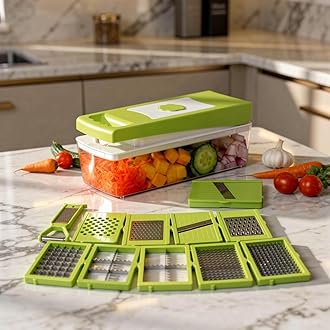 12 in 1 Multipurpose Chopper, Fruits & Vegetable Cutters, Grater Peeler Chipser, Unbreakable Food Grade Body, Easy Push to Clean Button Slicer Dicer, Chopper for Kitchen