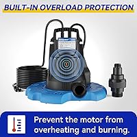 Vista 5 de Acquaer Bomba automática sumergible para cubierta de piscina de 1/3 HP, bomba de agua sumergible de 2950 GPH con adaptador de válvula de retención