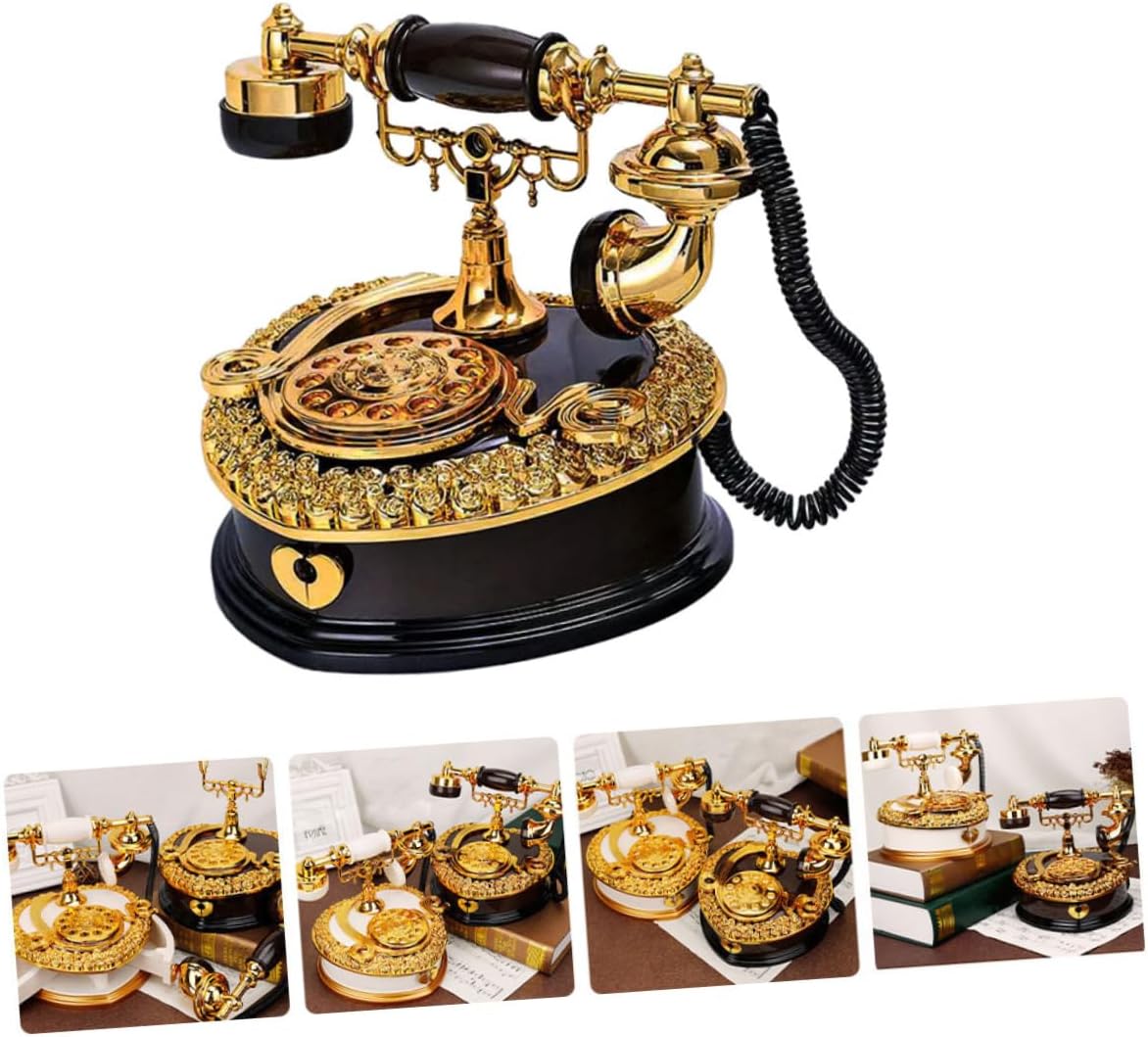 Vintage Rotatable Musical Box with Storage Retro Phone Design Desktop Decor Home Office Adornment Friends image 3