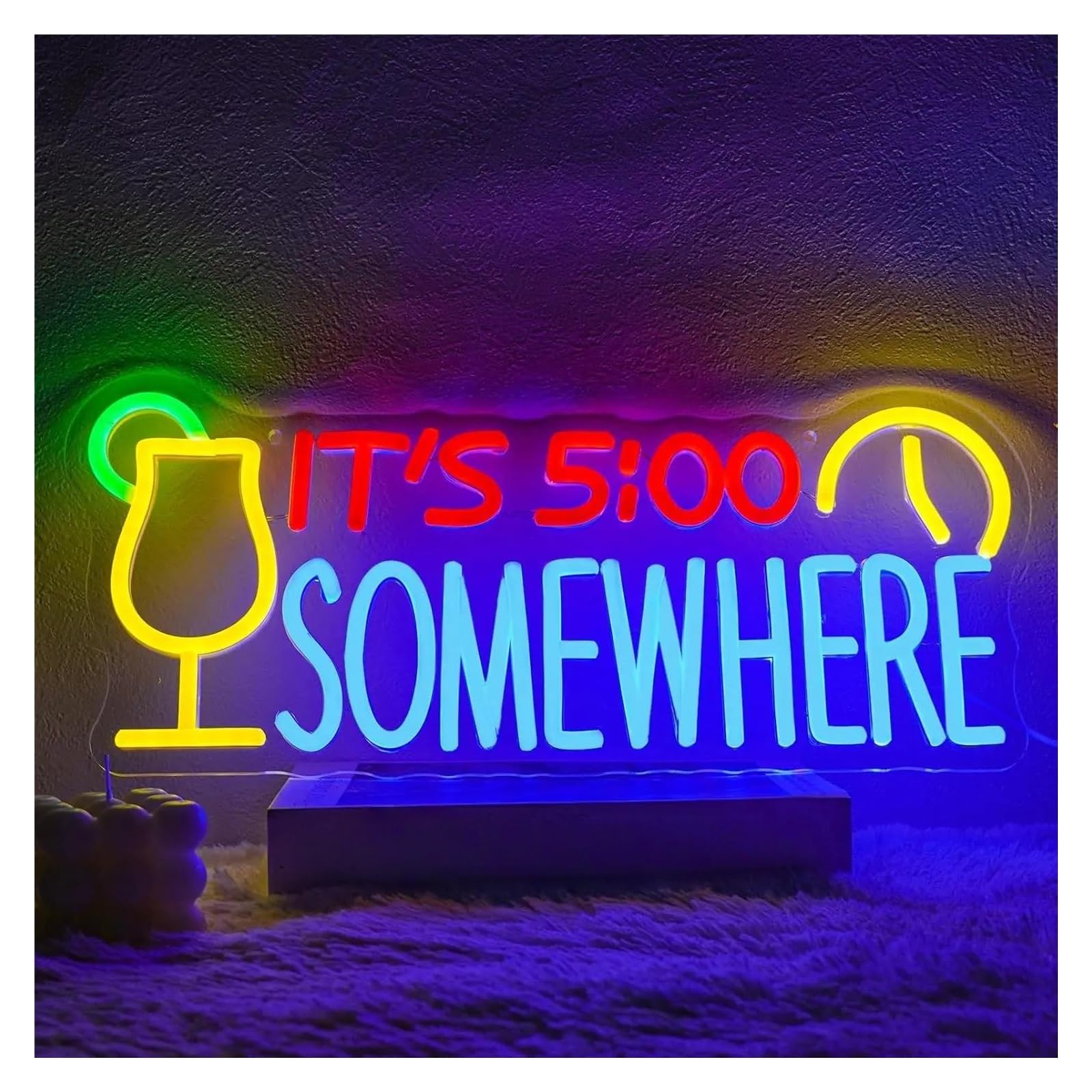 RONGCH Hanging Art Signs It's 5:00 O'clock Somewhere Neon Sign Dimmable Cocktail LED Light for Party Man Cave Bar Beer Pub Restaurant Bistro Decor 42cmx18.1cm