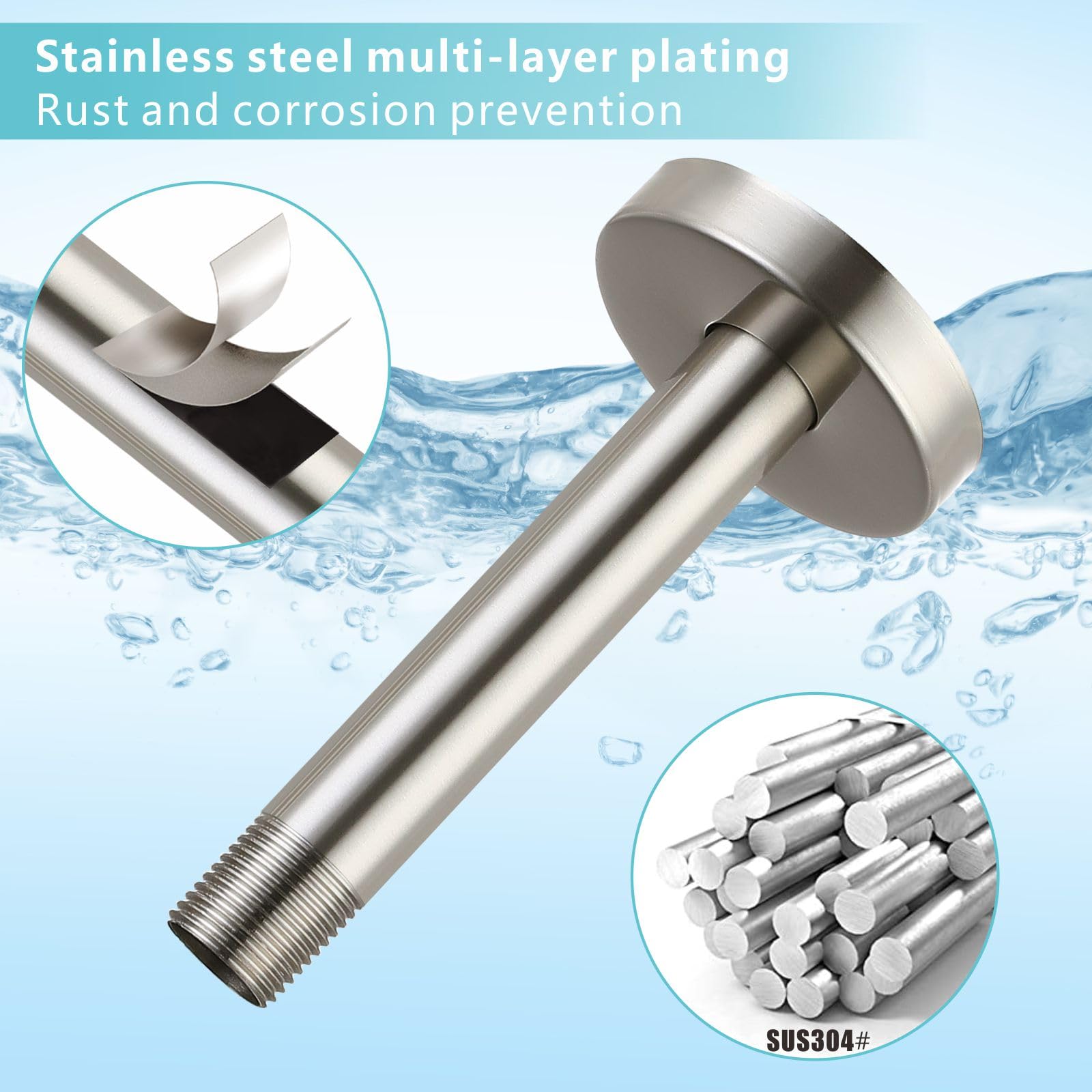 Nuodan 6 Inches Shower Arm with Flange, Replacement of Ceiling