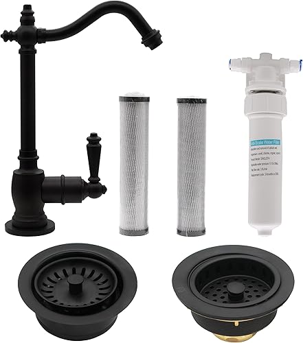 Westbrass CO135-62 - Kit de grifo dispensador de agua fría victoriano de 9 pulgadas con filtro y 2 cartuchos de repuesto, colador de fregadero de