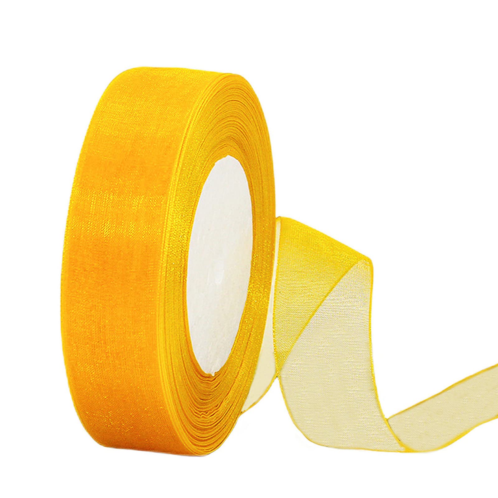 Sheer Yellow Organza Chiffon 25mm for Gift Wrapping, 45m Clear Chiffon Hair Ribbon, Birthday & Wrap, Wedding Decorations