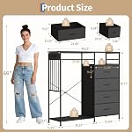 Commode 6 Tiroirs pour Chambre avec Rack Suspendu, Lumières LED et Station de Charge, Coffre de Rangement en Bois avec Station de Charge et Lumières LED, Panneau en Grille, Placard