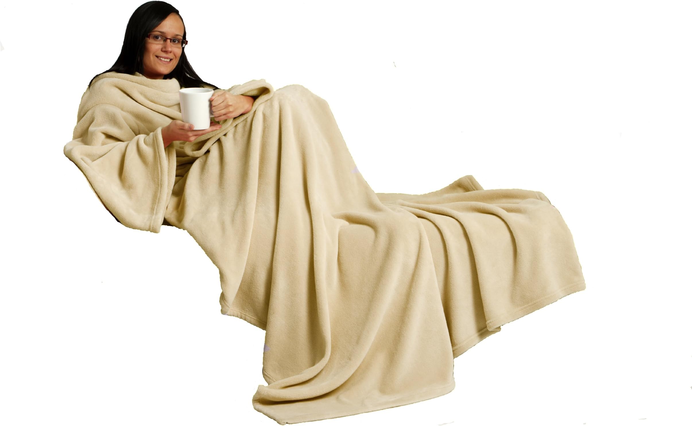Snug~Rug ADULT LITE POLAR Fleece Blanket with Sleeves, Cream