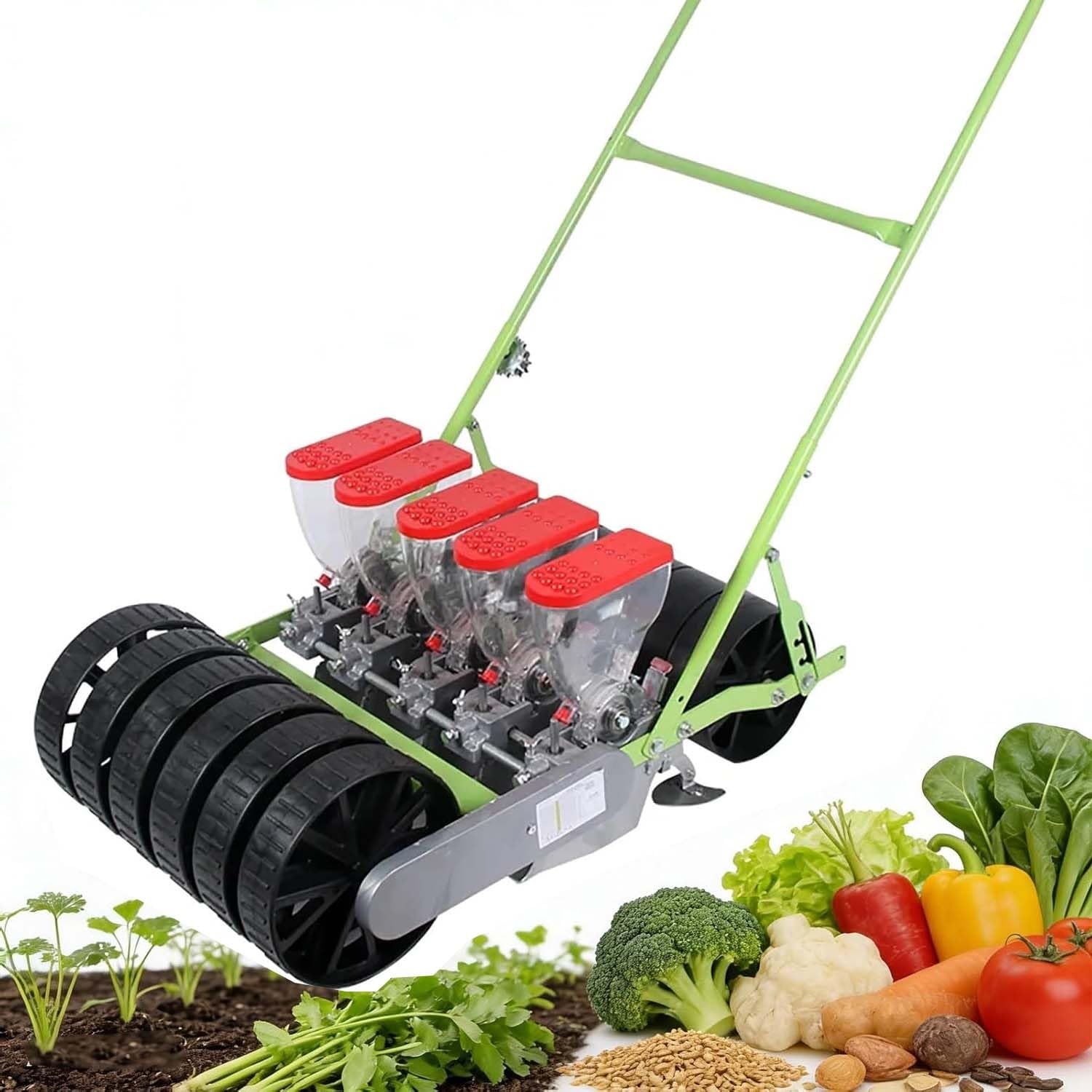 Seminatrice Manuale per Cereali, Seminatrice di Precisione per Orto, profondità di Semina 0–5 Cm, 1–6 File Opzionali, Soddisfa Diverse Esigenze, dalle Verdure a Foglia Ai Cereali(5-Row)