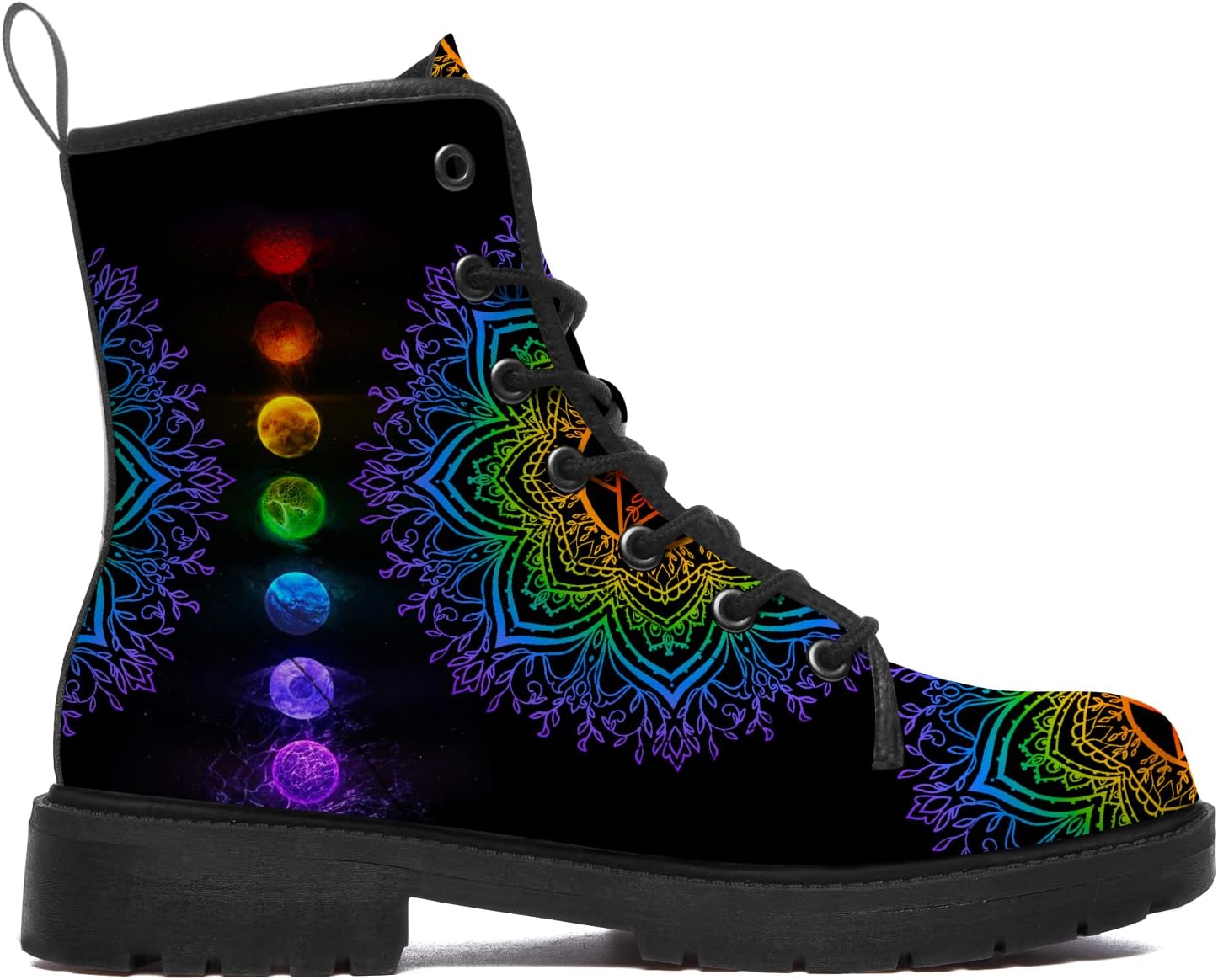 Chakras Boots Womens Mens Combat Boots Lace up Ankle Boots Work Waterproof Low Heel Booties Shoes Gifts for Women Men