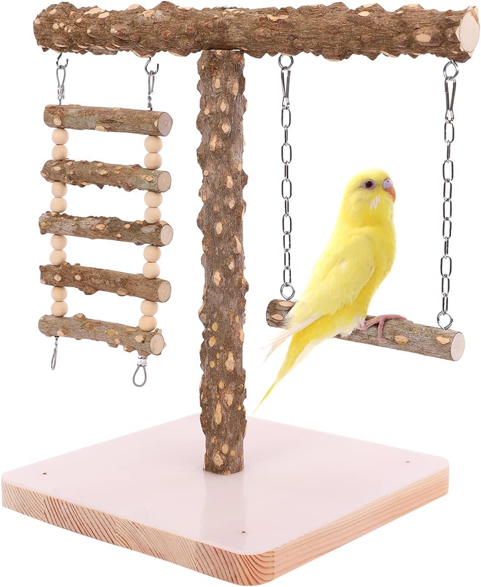 Bird Tabletop Training Perch Play Stand, Portable Parrot Swing Toys Wood Bird Cage Toys, Bird Perches Standing Sticks Exercise Gym…