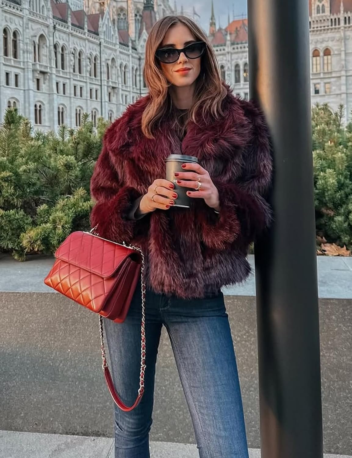 Yimoon Womens Faux Fur Coat Lapel Open Front Fluffy Shaggy Jacket Winter Warm Furry Overcoat - Image 4