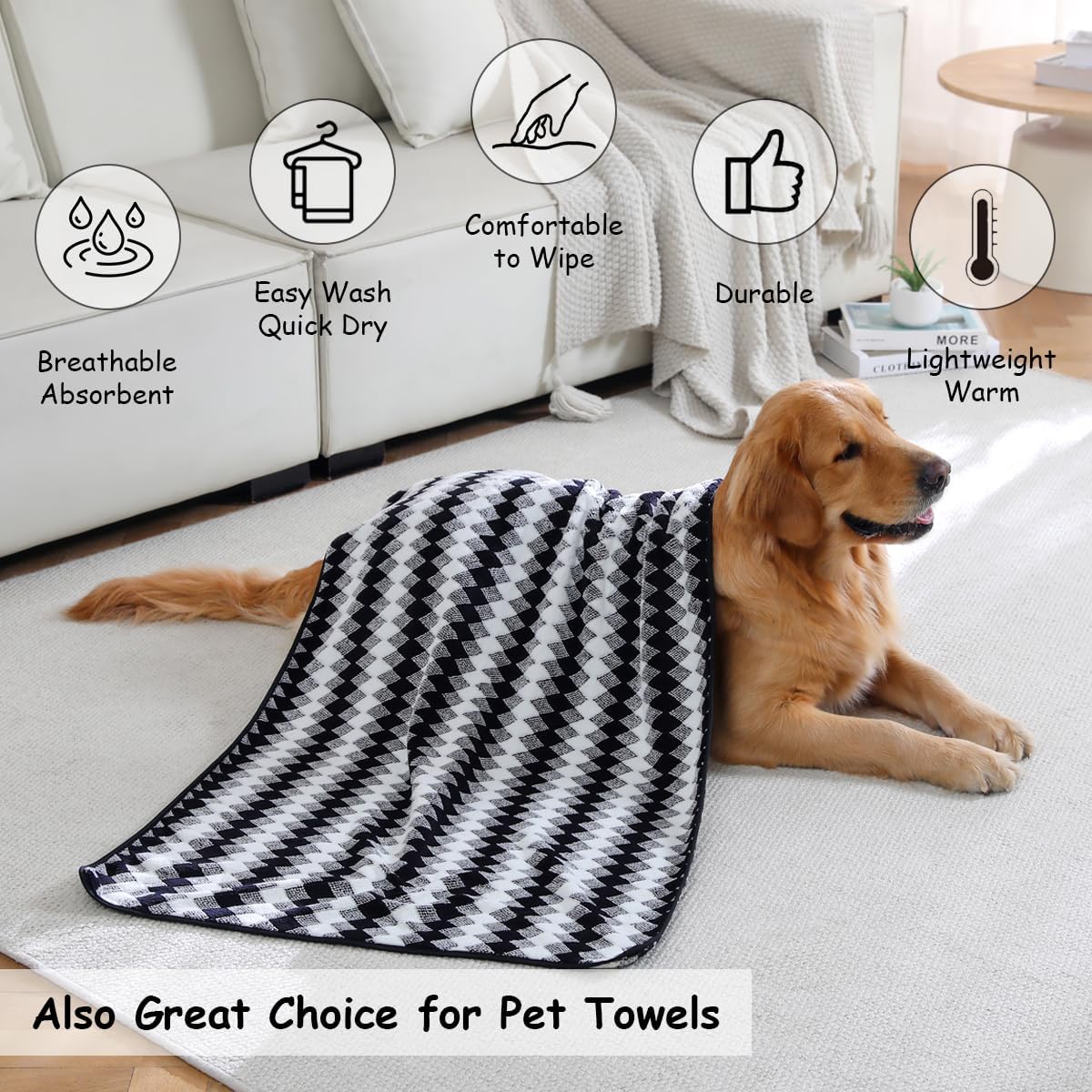 12 Pcs Black White Diamond Towel Set-4 Bath Towels,4 Hand Towels,4 Washcloths Soft Polyester Towels with Loop Absorbent Shower Towel Quick Dry Beach Chair Towel Family Towels for Bathroom Spa Gym Pool