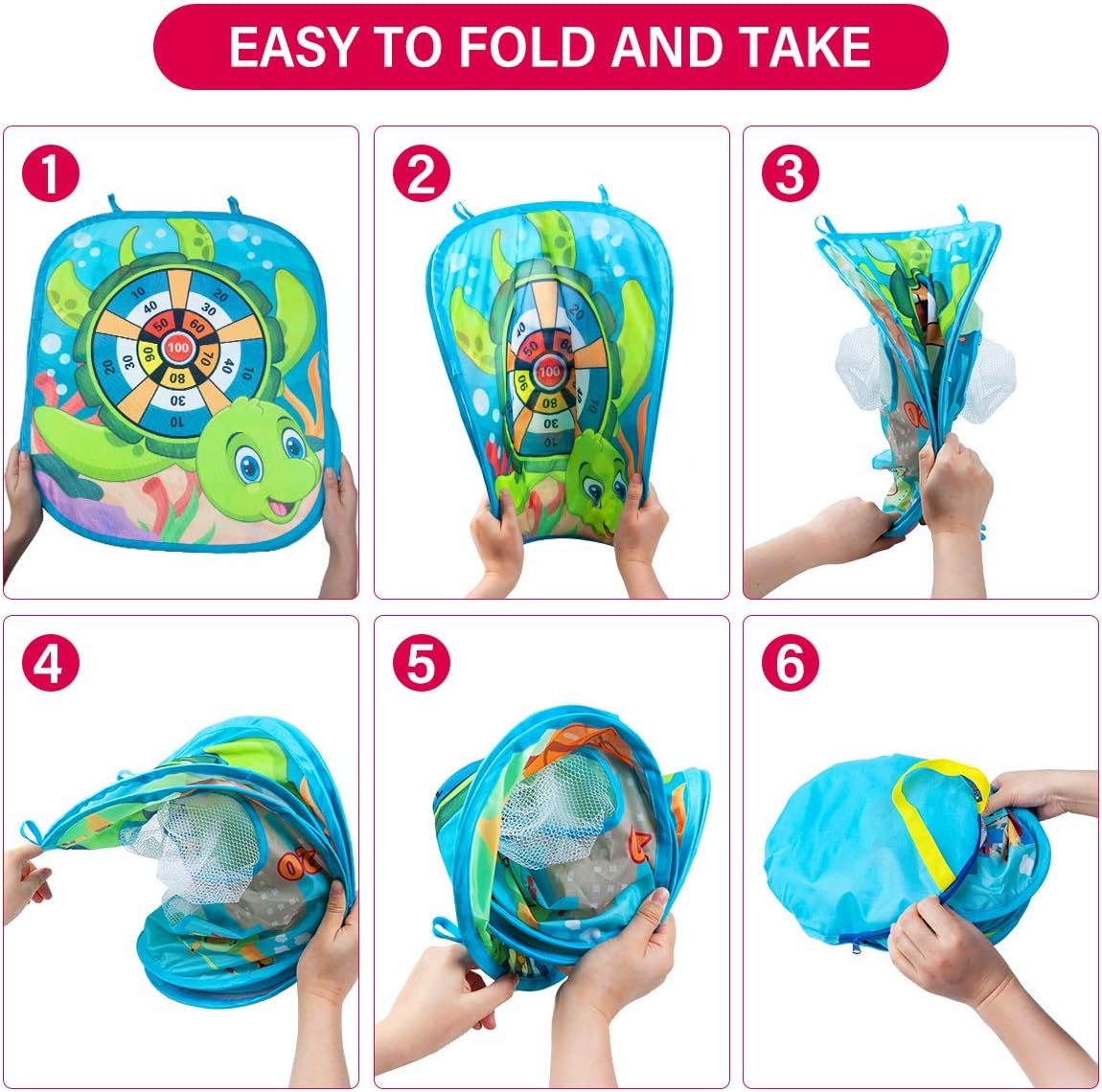 3 in 1 Bean Bag Toss Game Set for Kids, Outside Toys for Kids Toddlers Ages 3-5 4-8 4-7, Collapsible Cornhole and Dart Board with 8 Bean Bags, Crab & Turtle Themed, Birthday Gift for Boys Girls (Blue) : Toys & Games