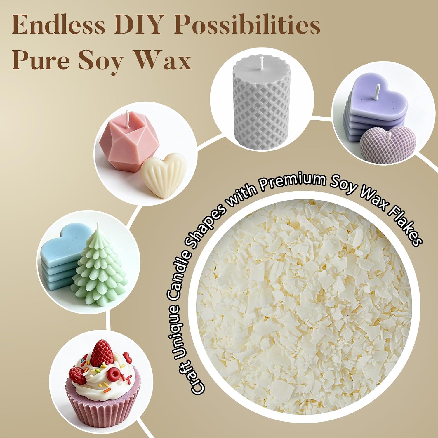 Crenovo Organic Soy Wax for Candle Making, Paraffin-Free, 1LB with 50 Wicks | Clean-Burning, Natural Candles Making Wax Supplies, Easy-Melt Soy Wax for Melts, Containers, Tealights Small Batches