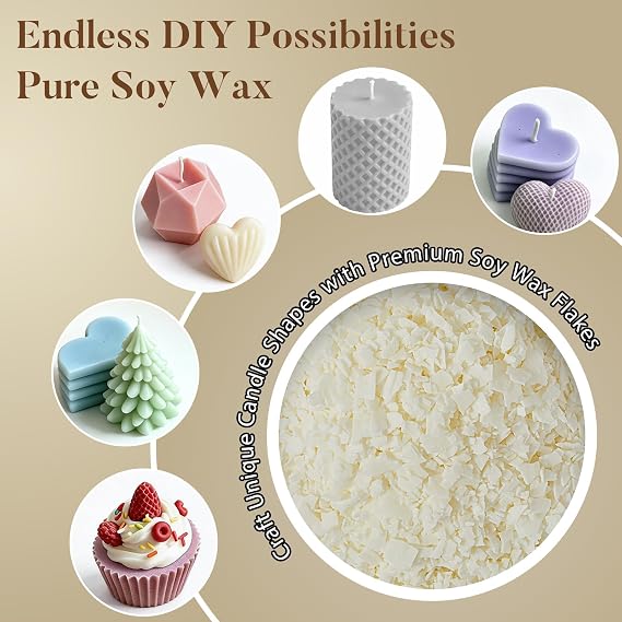 Crenovo Organic Soy Wax for Candle Making, Paraffin-Free, 5LB with 50 Wicks | Clean-Burning, Natural Candles Making Wax Supplies, Easy-Melt Soy Wax for Melts, Containers, Tealights Small Batches