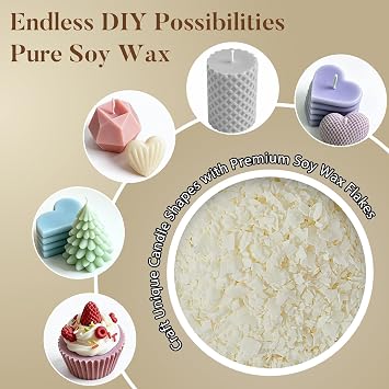 Crenovo Organic Soy Wax for Candle Making, Paraffin-Free, 5LB with 50 Wicks | Clean-Burning, Natural Candles Making Wax Supplies, Easy-Melt Soy Wax for Melts, Containers, Tealights Small Batches