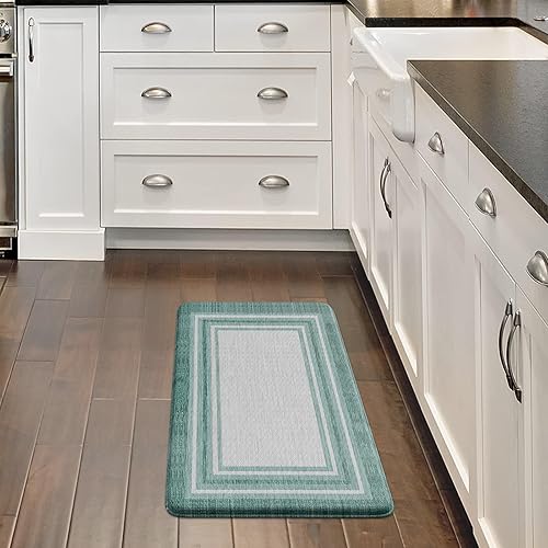 Vista 476 de KIMODE - Juego de 2 tapetes de cocina bohemios, antifatiga, antideslizantes, impermeables, ergonómicos, acolchados, cómodos, para lavandería, Caqui