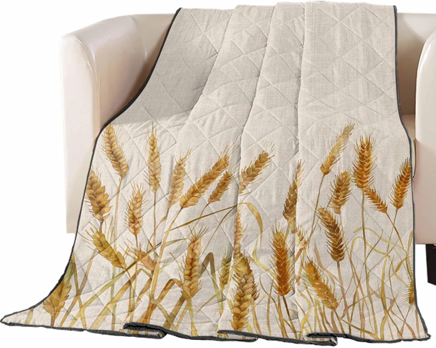 T&H XHome Quilt Oversized Queen Luxury Quilted Comforter Bedspread-Thin Soft Cozy, Autumn Wheat and Linen Plant Patterns Reversible Stitched Lightweight Quilt Coverlet for All Season