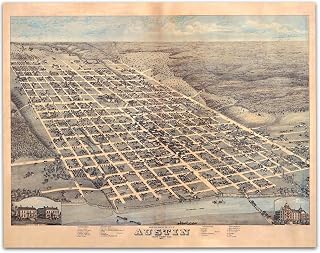 1873 Austin, Texas Vintage Map Poster 11x14 Unframed Poster - Historic Bird’s-Eye View City Grid Illustration, Antique Urban Planning Wall Art, Retro Cartography Print Home Office & Apartment Décor