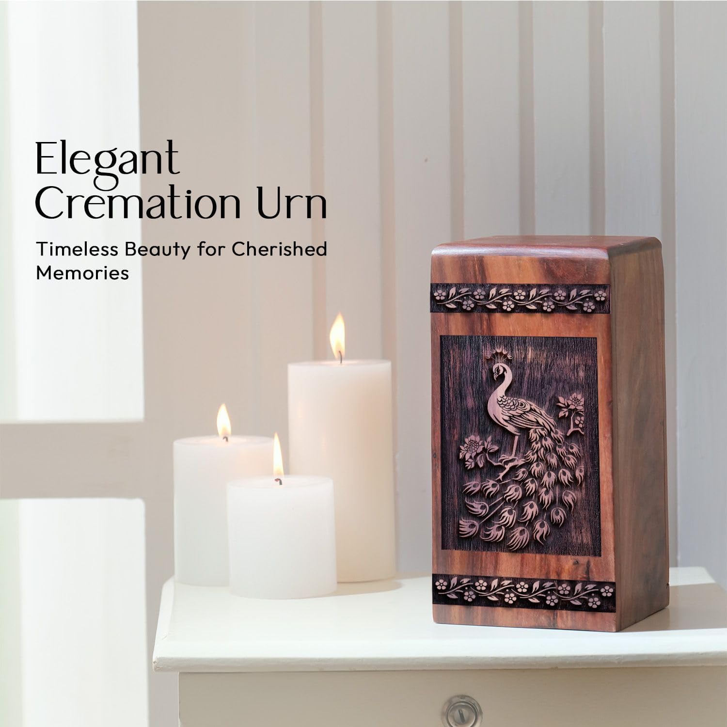 Wooden Keepsake Box - Peacock Urn for Women Ashes - Funeral Cremation Urns for Ashes Dad - Burial Urns for Adult Male - Ash Urns for Humans - 5x3inch - Unique Urns for Human Ashes Adult Female