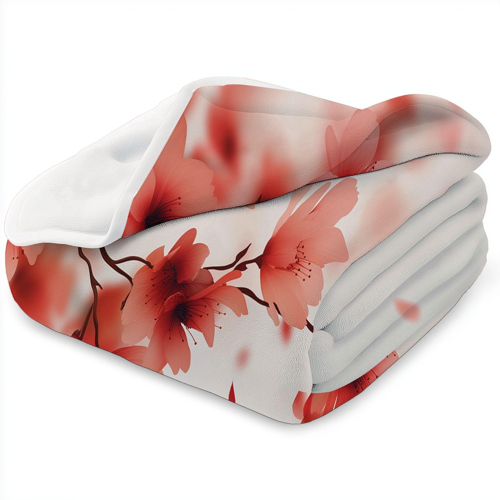 Genérico Manta de Franela de Forro Polar para Niños y Adultos 220 x 240 cm, Mantas para Sofa Estampado Naturaleza Japonés Flores De Cerezo - Manta Crema Suave Cálida Transpirable Ligera