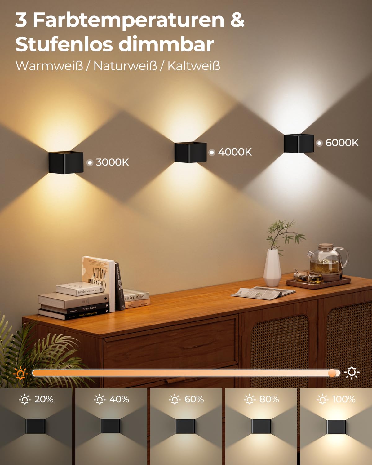 VIWAVE 2 Stück Akku Wandleuchte Innen mit Bewegungsmelder & Fernbedienung,3 Farben LED Wandleuchte Ohne Stromanschluss,Kabellose Wandlampe Innen Batterie mit Schalter,Wandlampe Akku Schwarz Dimmbar