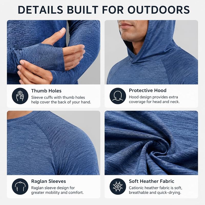 OYGSieg 4 Pack Men's Sun Hoodies UPF50+ Fishing Shirts Rash Guard L image 7