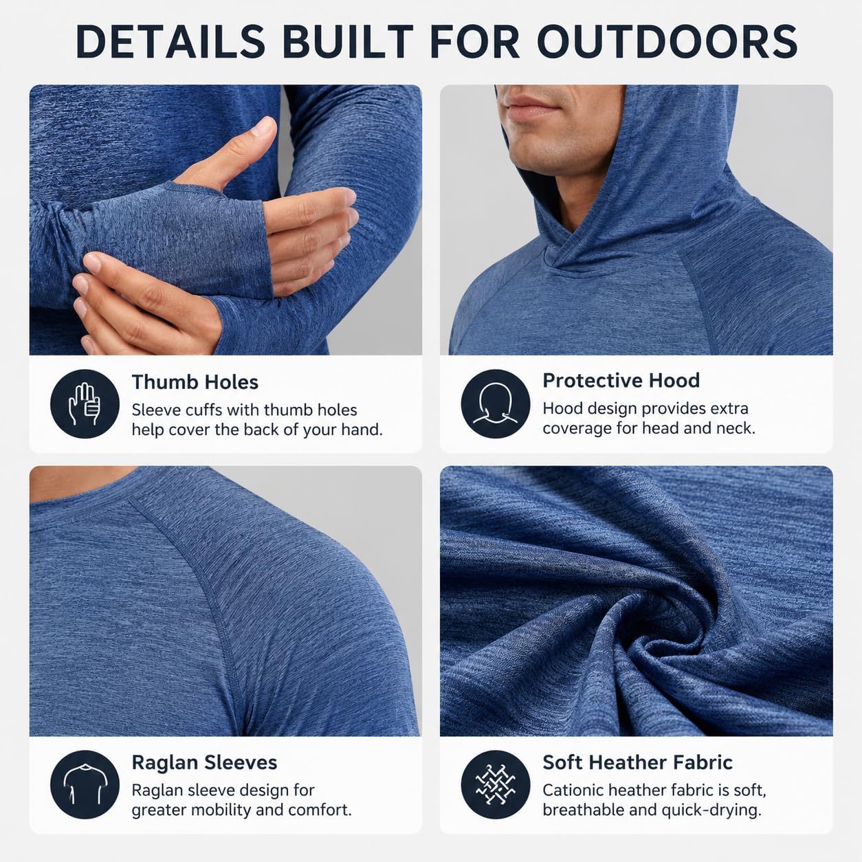 OYGSieg Sudaderas deportivas con capucha para hombre, camisas de pesca de manga larga para hombre, UPF 50+ SPF UV, camisetas de protección solar