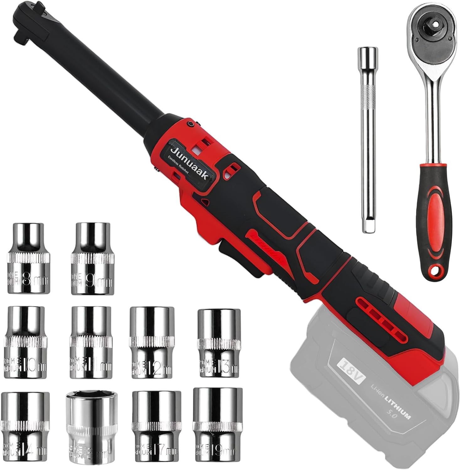 3/8" Extended Cordless Ratchet Wrench for Milw-aukee 20V MAX Batteries(No Battery) 6" Extension Bar Power Electric Ratchet Driver with Variable Speed 60Ft-lbs Cordless Ratchet (Red)