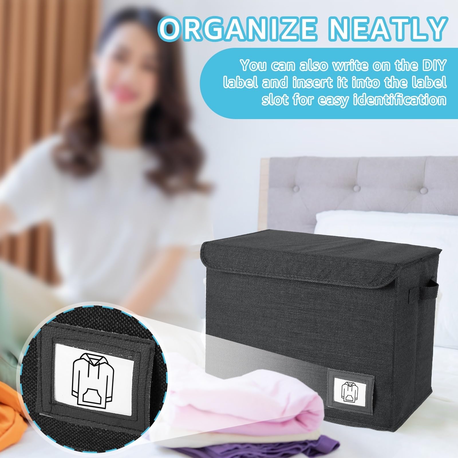 Contenitore Per Fumetti Scatola Porta Abiti Pieghevole | Cestino portaoggetti lavabile for fumetti con coperchio chiuso con maniglia, organizer multiuso for l'home office(Gray)