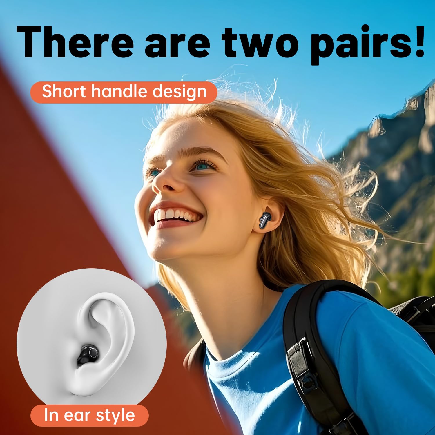 Auriculares inalámbricos Bluetooth invisibles, tamaño pequeño, juego de auriculares deportivos y para dormir, 2 pares, diseño de mango mini y corto, para el trabajo, deportes, dormir (morado)