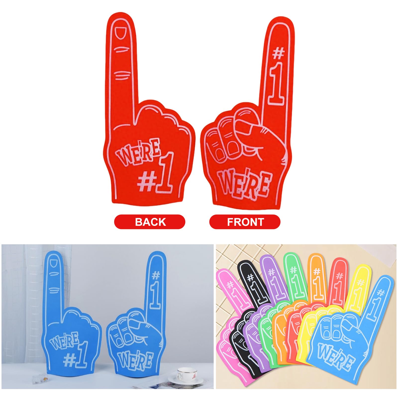 Giant Foam Finger 2 PCS 23x46cm - Blue & Red Gladiators Foam Hands, Sports Events Cheer Party Props, Fan Accessories - Image 3