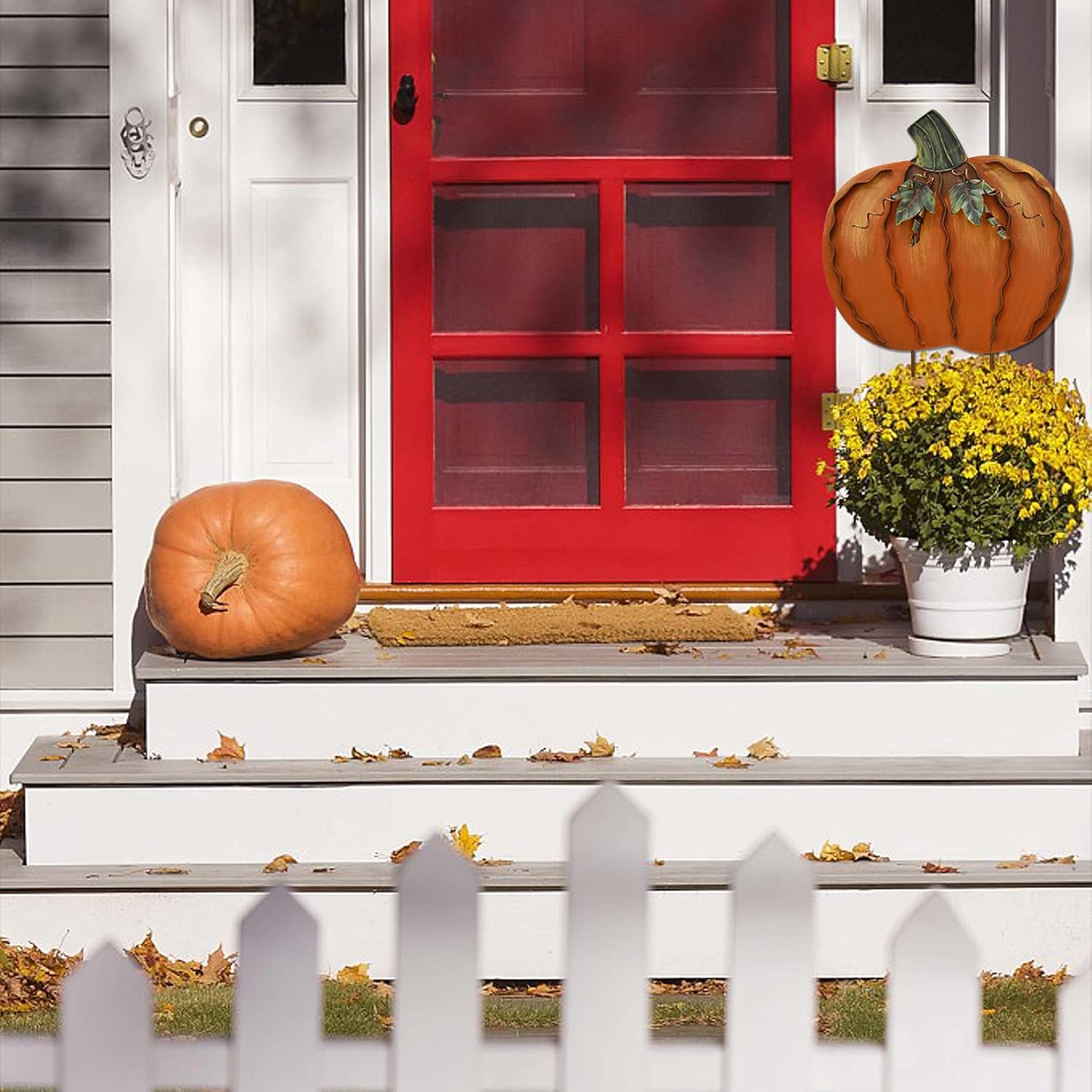 Fall Decoration Pumpkin Garden Stakes Set of 3 Metal Yard Signs, Decorative Pumpkins for Autumn Halloween Harvest Thanksgiving, Outdoor Lawn Patio Porch Sign Farmhouse Decor