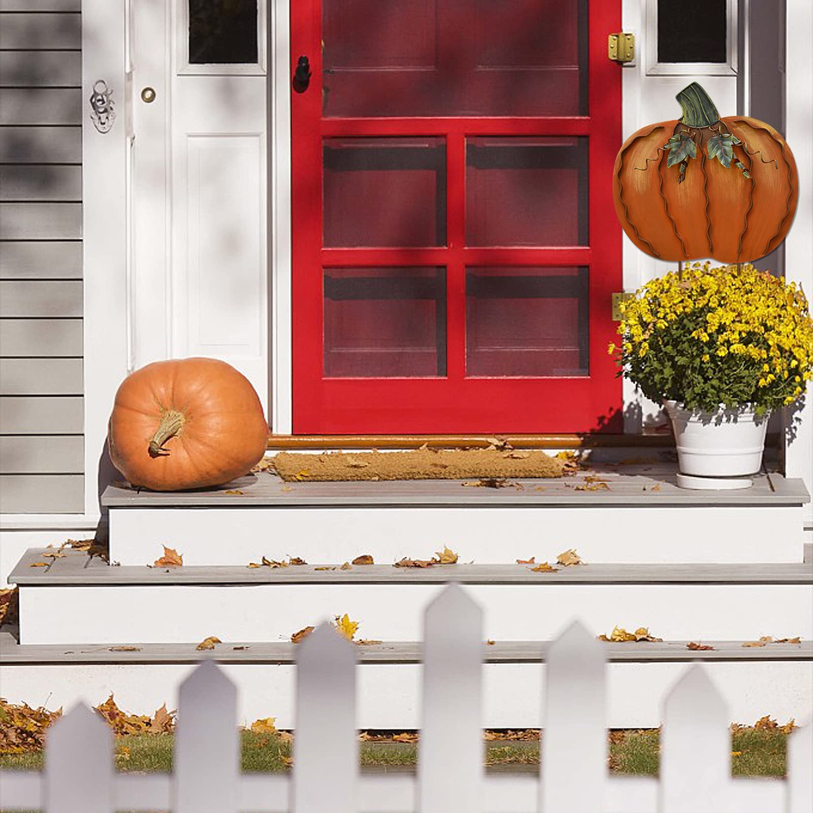 Pumpkin Garden Stakes Fall Decor 3-Piece Rustic Metal Pumpkin