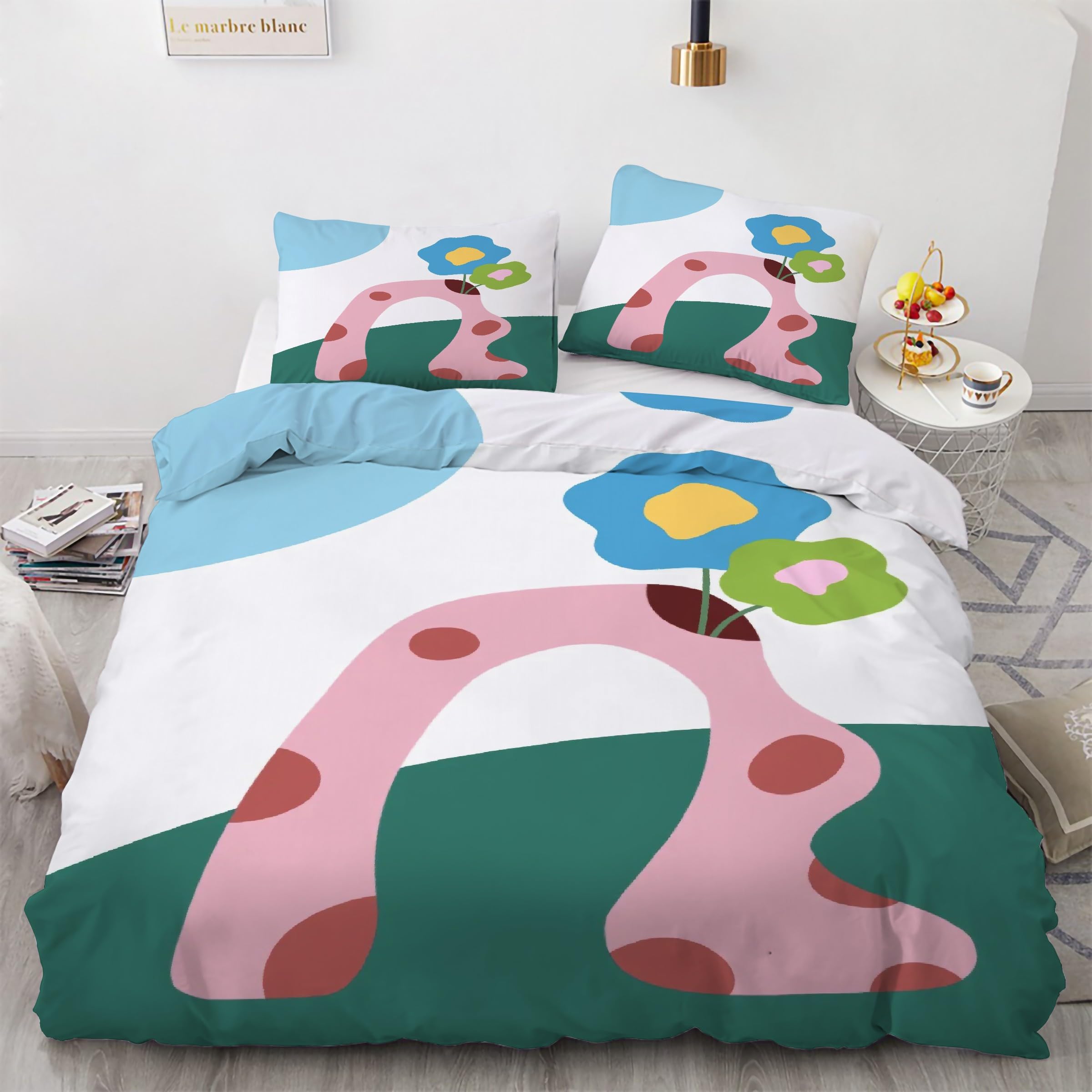 Housse de couette 200x200 fleuron parure de lit illustration imprimée fermeture éclair