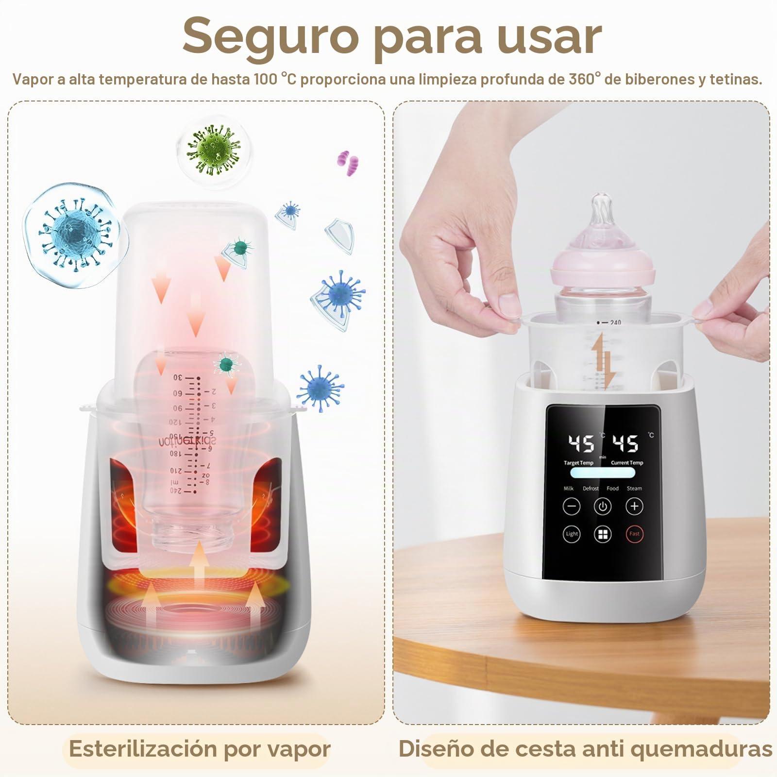 Calentador de Biberones con Esterilizador, 6 en 1 Calientabiberones Multifunción, Calienta y Descongela Biberones, Calentador de Alimentos para Bebés, Calentador Biberones Portatil