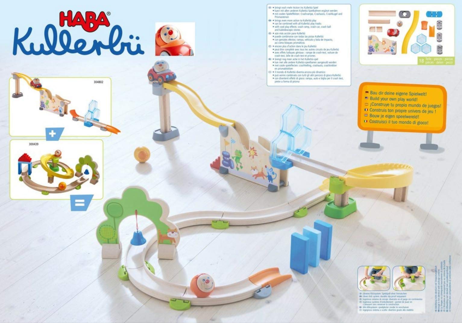 HABA 304802 – Kullerbü – Pista de Juego con Prueba de choques, de Madera con rampa, Salto y rampa de Impulso, Juguete de motricidad a Partir de 2 años