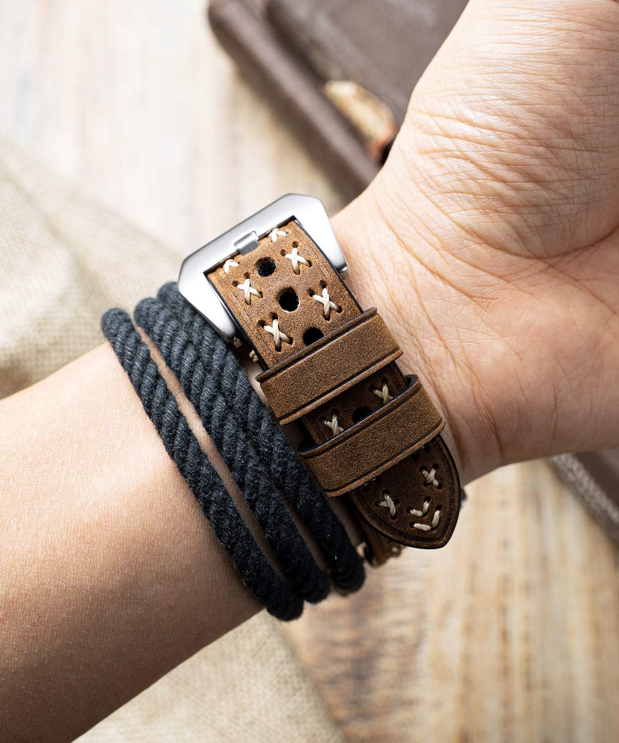 BINLUN Leather watch strap 20 mm 22 mm 24 mm 26 mm watch strap for men women smartwatch strap X-shape fabric strap with quick release watch band boho vintage