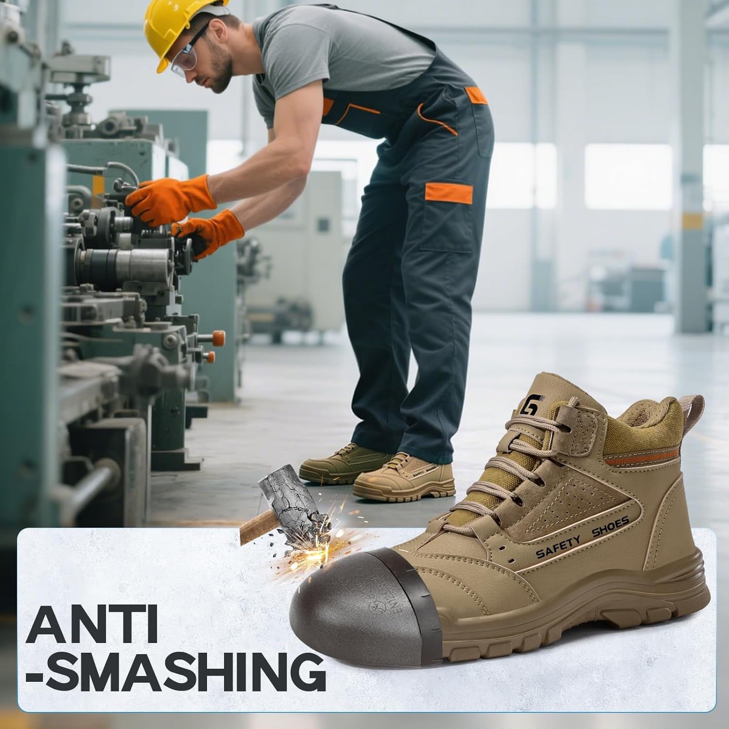 Steel Toe Work Boots for Men - High Top Puncture Resistant Safety Boots - Industrial Boot for Worker - Comfortable Work Boot for Construction - Image 2