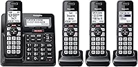 Panasonic KX-TGF944B Cordless Phone: Advanced Call Block, Link2Cell Bluetooth, 2-Way Recording, One-Ring Scam Alert, 4 Handsets, Black