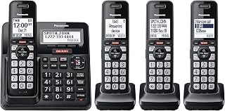 Panasonic KX-TGF944B Cordless Phone: Advanced Call Block, Link2Cell Bluetooth, 2-Way Recording, One-Ring Scam Alert, 4 Handsets, Black