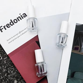 6PCS Empty Nail Polish Bottles with Brush White Cap, 5ML Empty Clear Glass Refillable Nail Fingernail Polish Bottles Circle with mixing beads & Funnels, 0.17 OZ