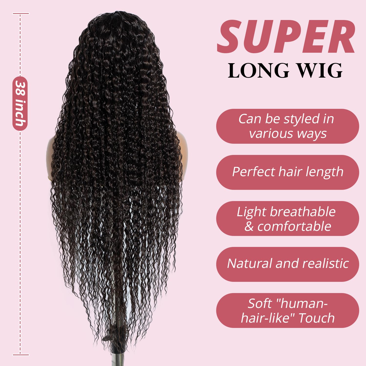 Style Icon Super Long Curly Synthetic Lace Front Wigs for Women 38 inch Dark Brown T Part Lace Deep Wave Wigs Pre Plucked Hairline with Baby Hair (F5/6A) - Image 4
