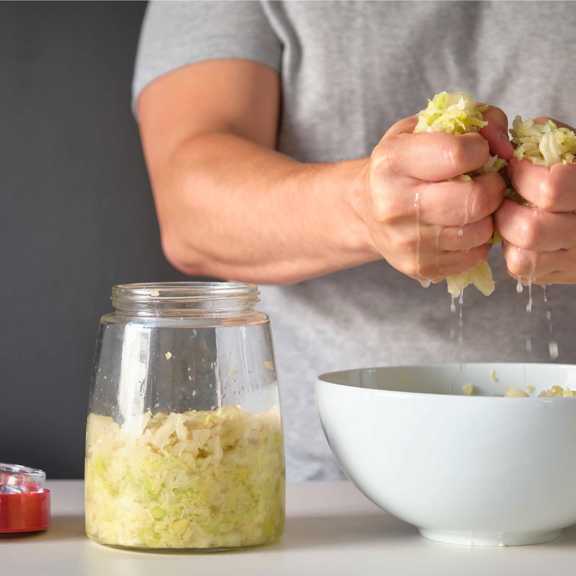 HEFTMAN Vaso de concha con abertura de drenaje de aire de 1 vía, 1,4 litros, 4 unidades, ideal para fermentación segura para kéfir, kimchi, chucrut, arrancador de masa fermentada, avena nocturna, 4