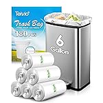 Teivio 6 Gallon 180 Counts Strong Garbage Bags Trash Bags, Bathroom Trash Can Bin Liners, Plastic Bags for home office kitchen, Clear
