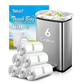 Teivio 6 Gallon 180 Counts Strong Garbage Bags Trash Bags, Bathroom Trash Can Bin Liners, Plastic Bags for home office kitchen, Clear