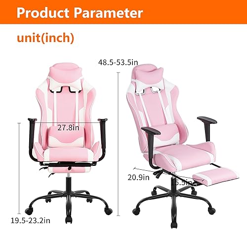 Miniatura 33 de Sillas de cuero sintético con respaldo alto, silla de computadora con reposacabezas y soporte lumbar, asiento ancho ajustable en altura ajustable,