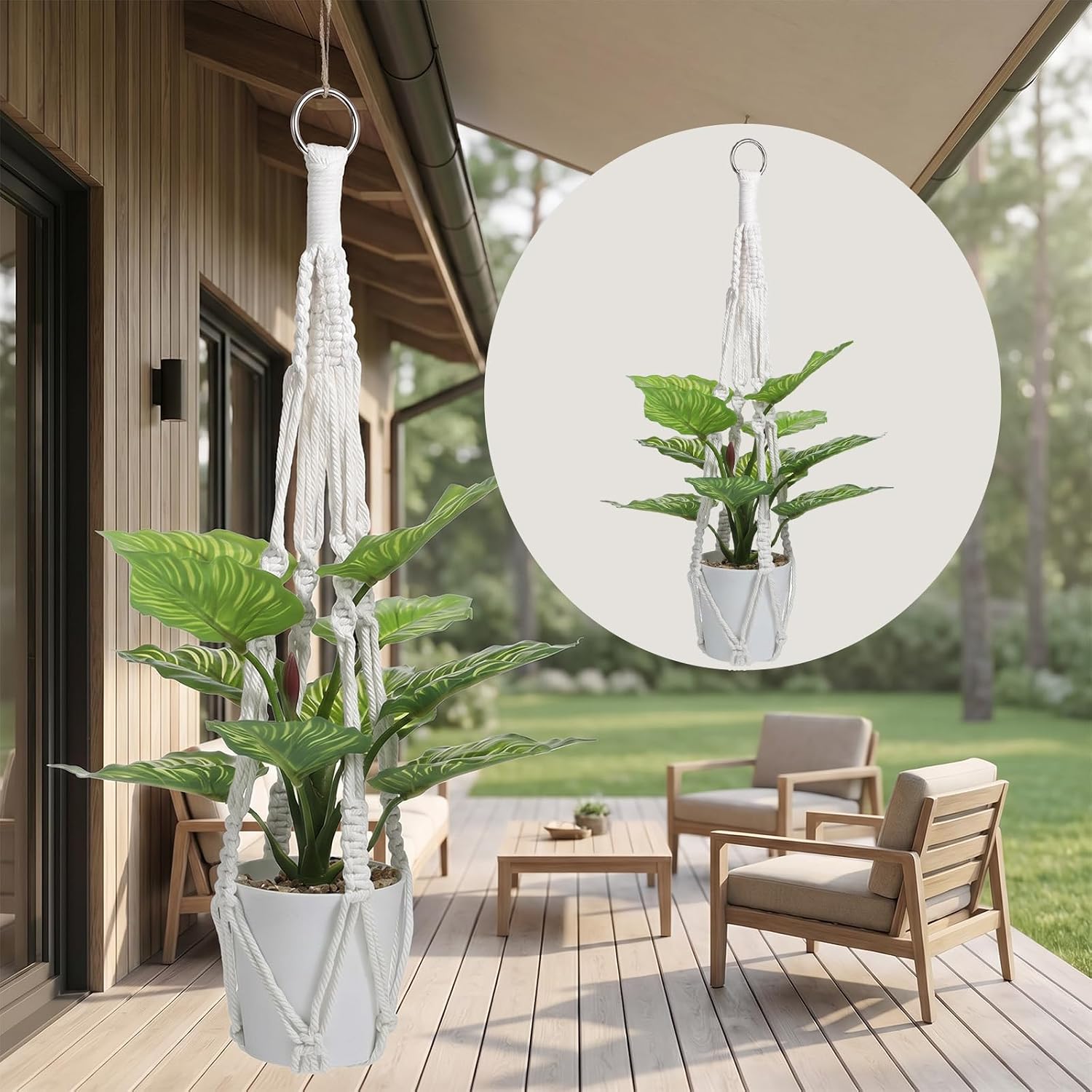 2Pack Macrame Plant Hangers, 20" Indoor Hanging Plant Holder | Hanging Planters Handmade Woven Cotton Sturdy Flower Pot Holder for Indoor Outdoor Boho Home Decor - White (Pot NOT Included)